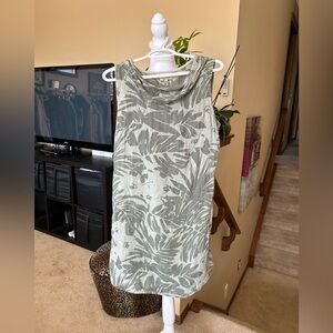 Green Leaf Print Sleeveless Dress